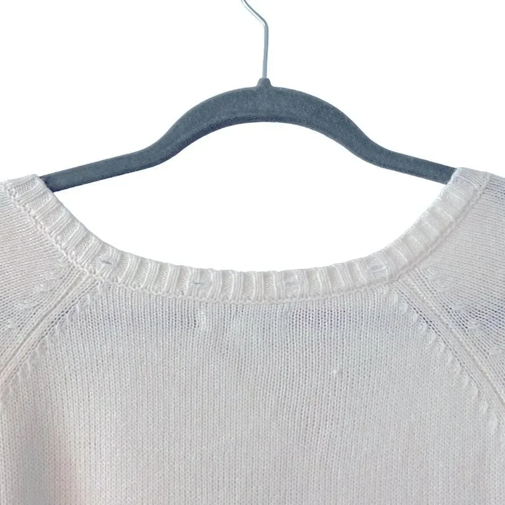 New York & Co. white V-neck sweater 3/4 raglan sleeves fancy stitch M